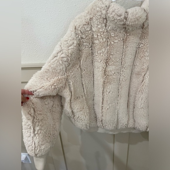 Jason Wu Ivory Cream Faux Fur Bomber Winter Jacket Zip Up Coat - Picture 8 of 12